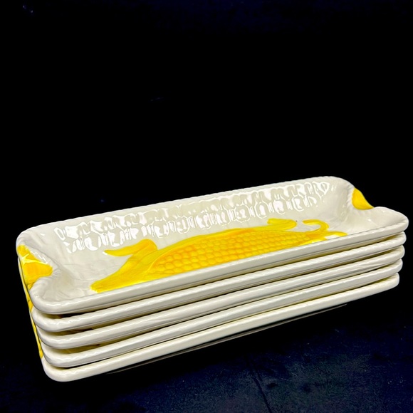 Vintage ceramic hand painted set of 5 corn on the cob holders - Picture 3 of 7